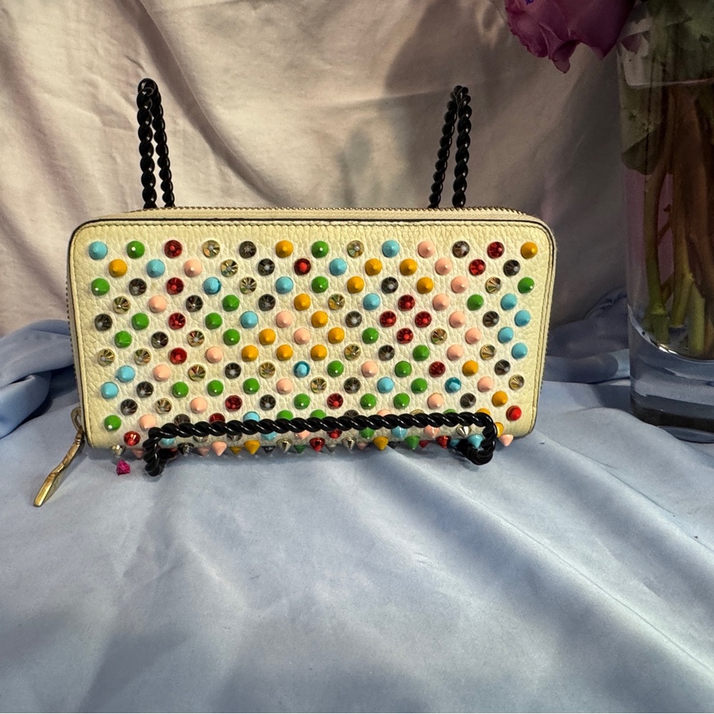 Christian Louboutin White Studded Multicolor Spike Wallet
